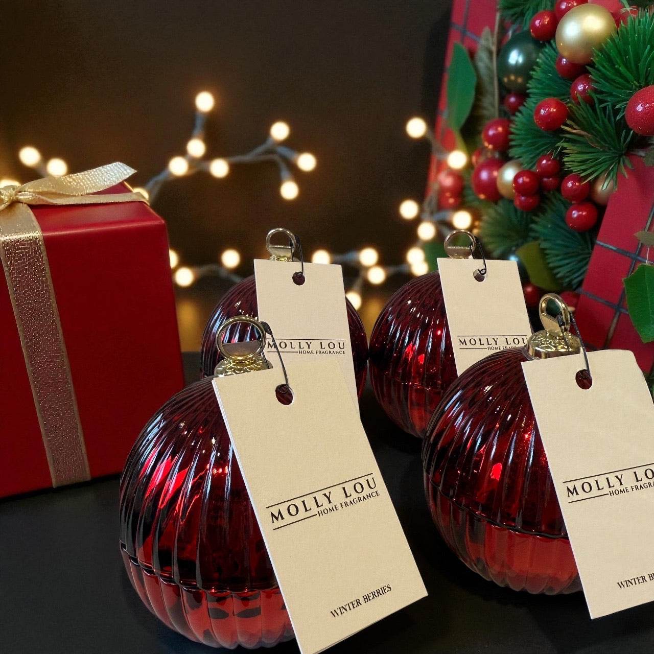 Luxury set of 3 christmas bauble -  Red, Green & Gold