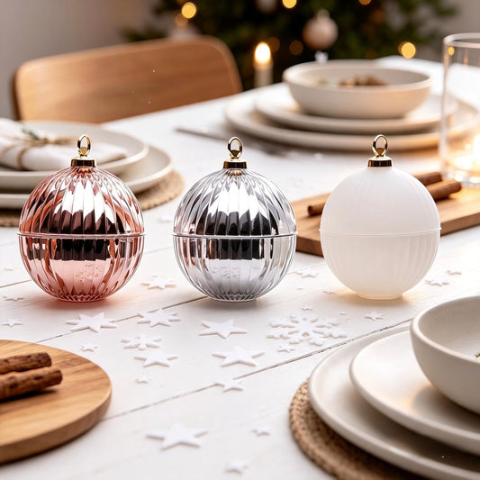 Luxury set of 3 christmas bauble - Blush Pink, Silver and Matt White