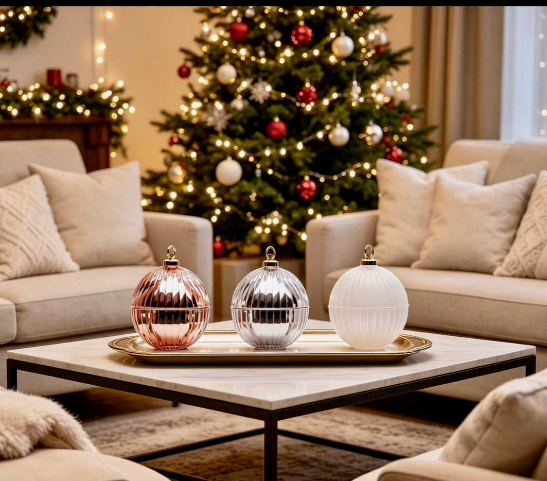 Luxury set of 3 christmas bauble - Blush Pink, Silver and Matt White