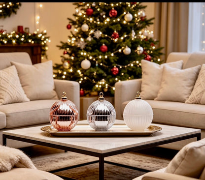 Luxury set of 3 christmas bauble - Blush Pink, Silver and Matt White