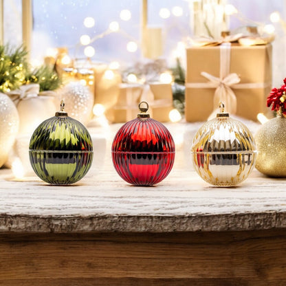 Luxury set of 3 christmas bauble -  Red, Green & Gold